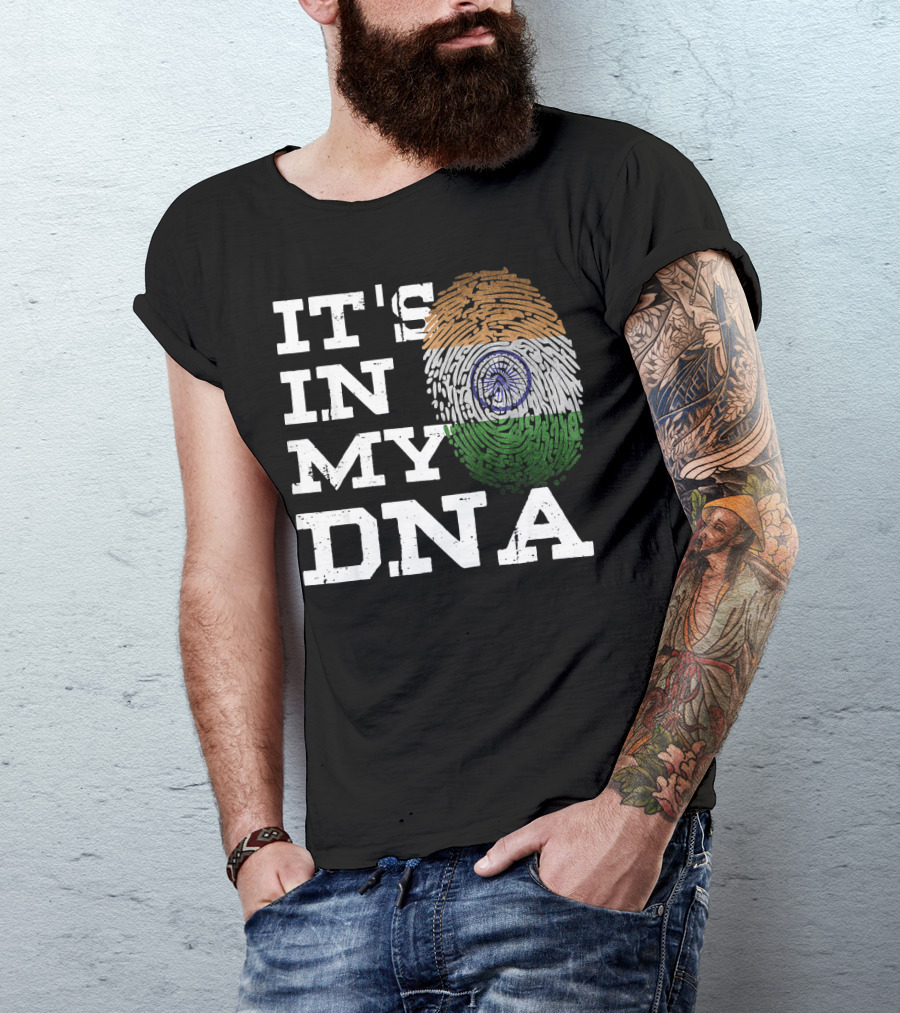 IT'S IN MY DNA Indian Heritage Fingerprint Flag T-Shirt