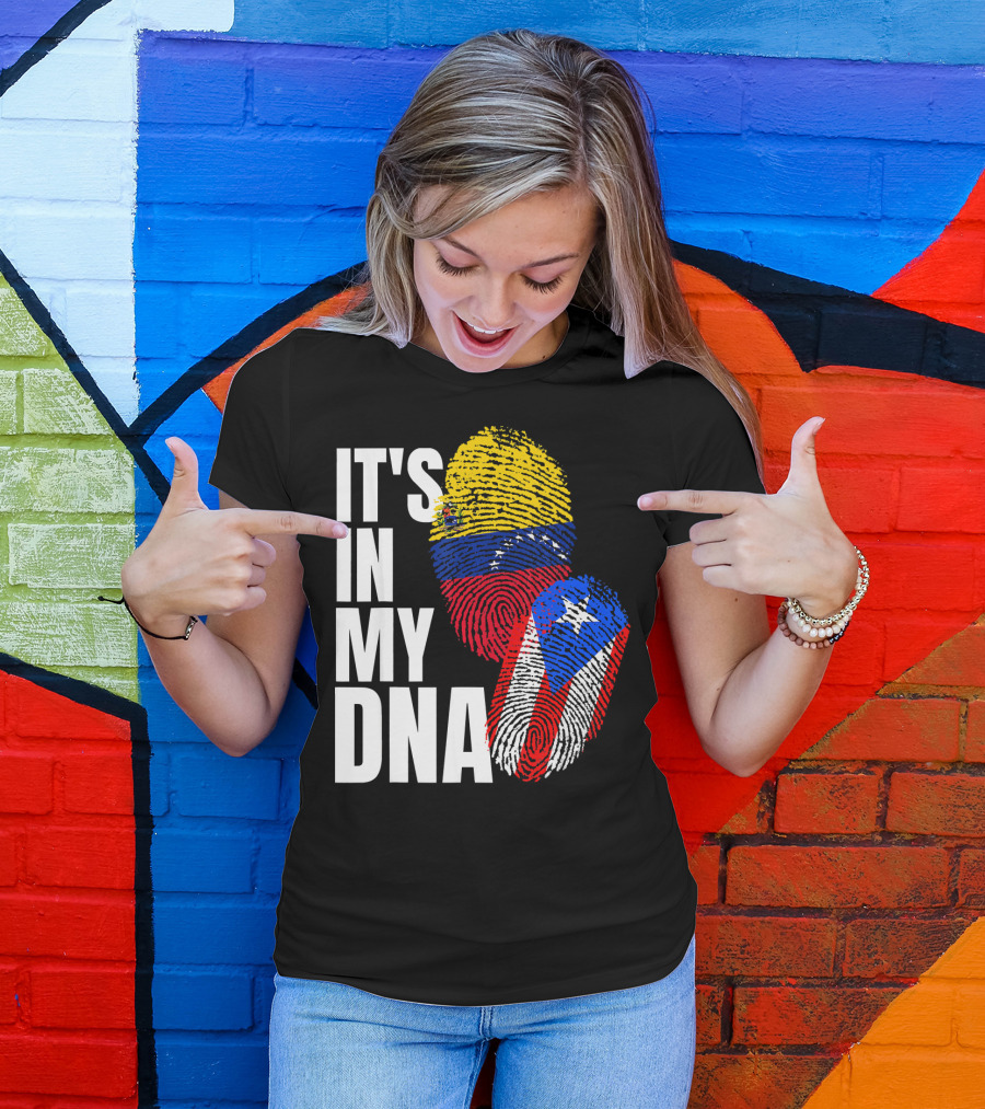 It's In My DNA Venezuelan And Boricua Flag Fingerprints T-Shirt