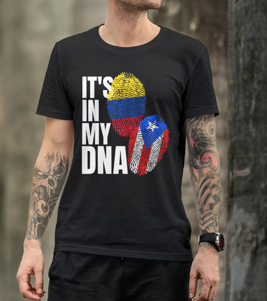It's In My DNA Puerto Rican And Colombian Flag Fingerprints T-Shirt