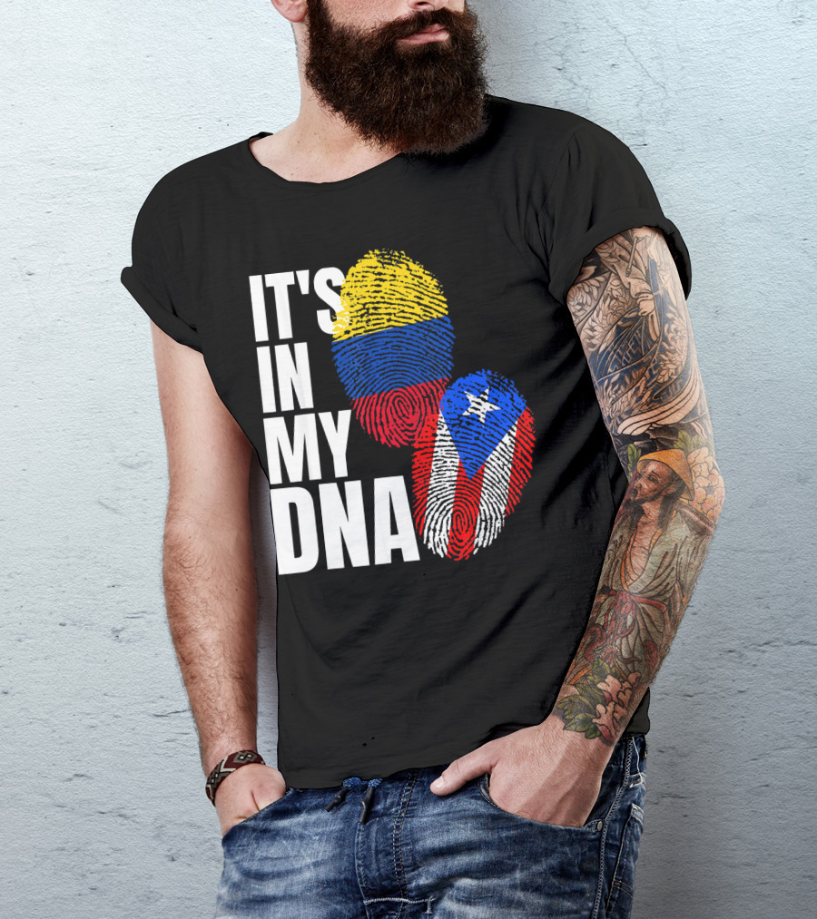 It's In My DNA Puerto Rican And Colombian Flag Fingerprints T-Shirt
