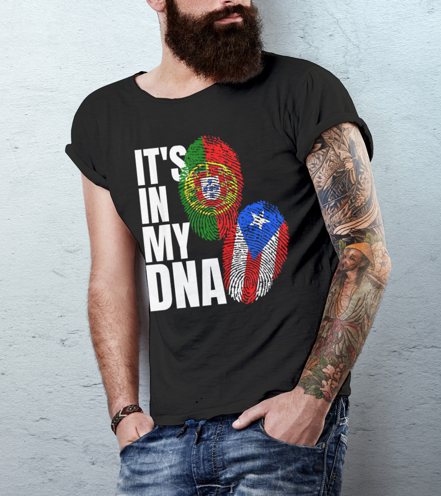 IT'S IN MY DNA Portuguese Puerto Rican Flag Fingerprint Heritage T-Shirt