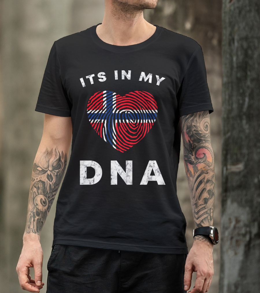 Its In My DNA Norway Flag Heart Fingerprint Norwegian T-Shirt