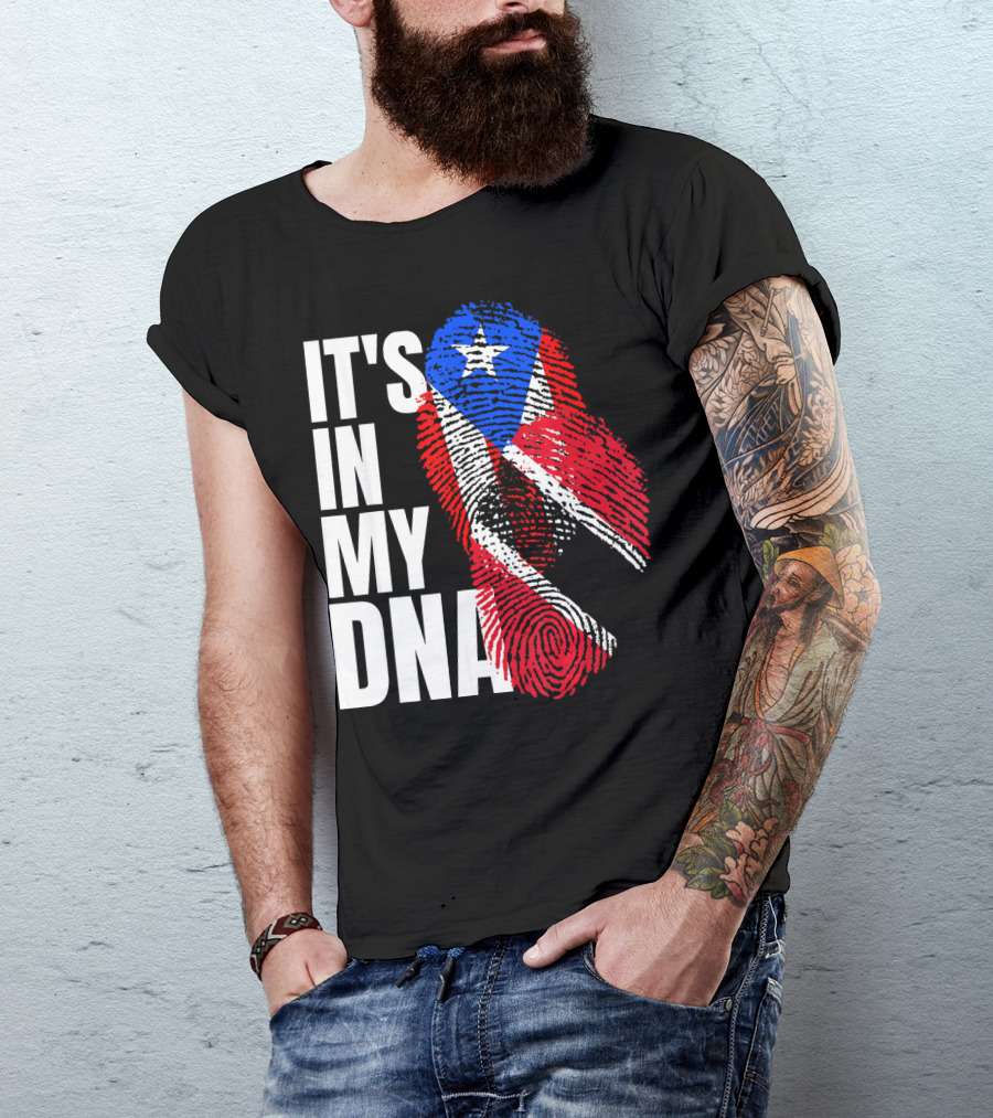 Trinidadian And Boricua Mix It's In My DNA Flag Fingerprint T-Shirt