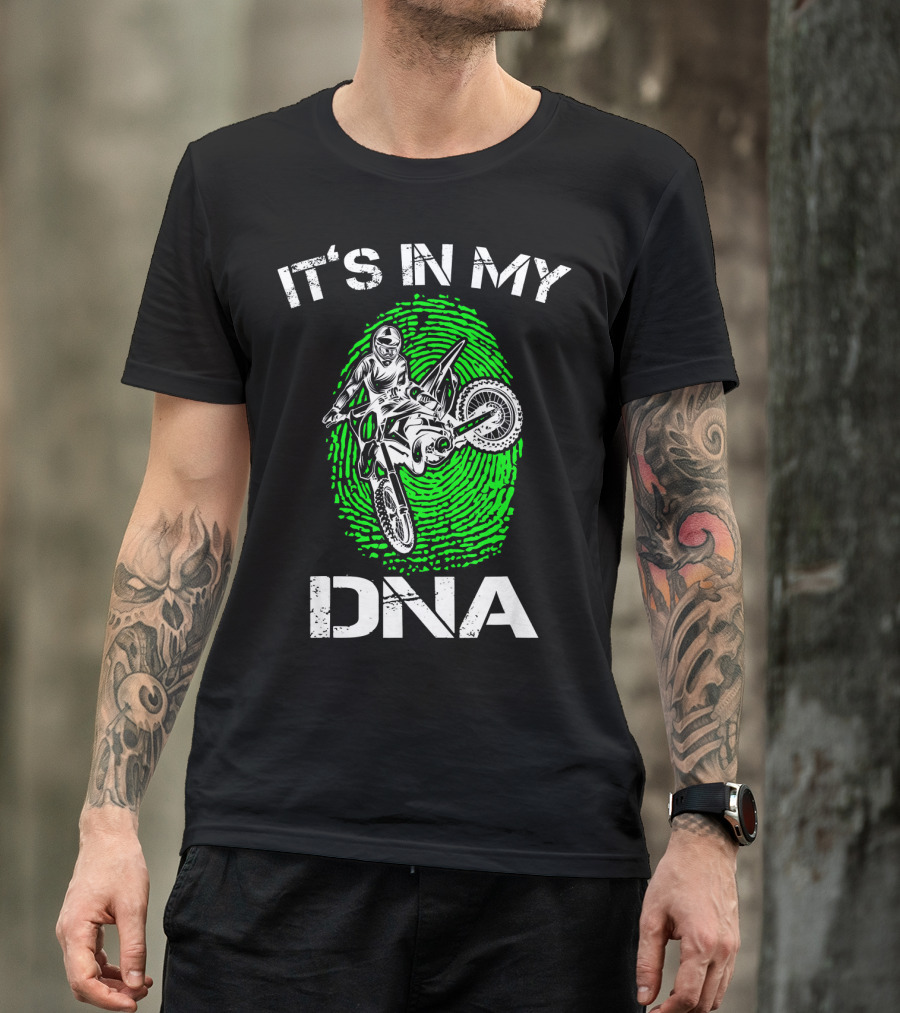 Motocross It's In My DNA Green Dirt Bike Fingerprint Rider T-Shirt