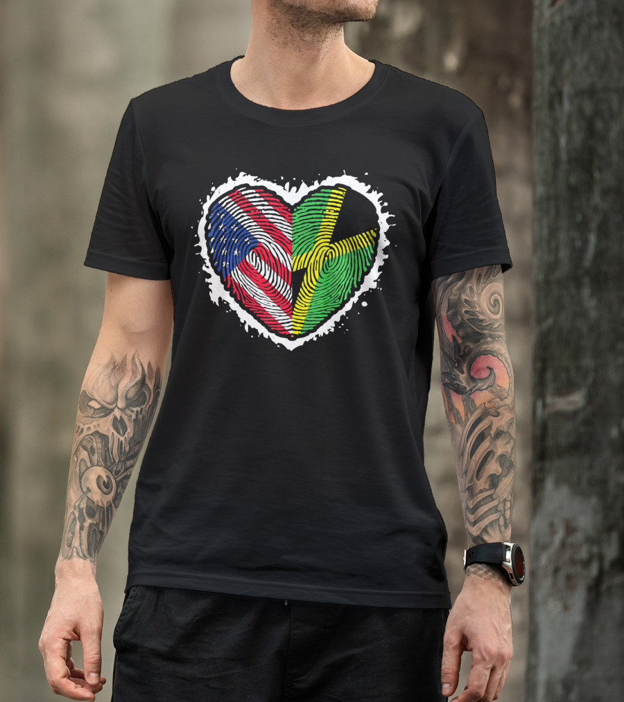Fingerprint DNA Heart Love Jamaica USA Flag T-Shirt