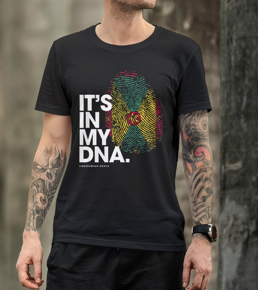 IT'S IN MY DNA Grenadian Roots Flag Fingerprint T-Shirt