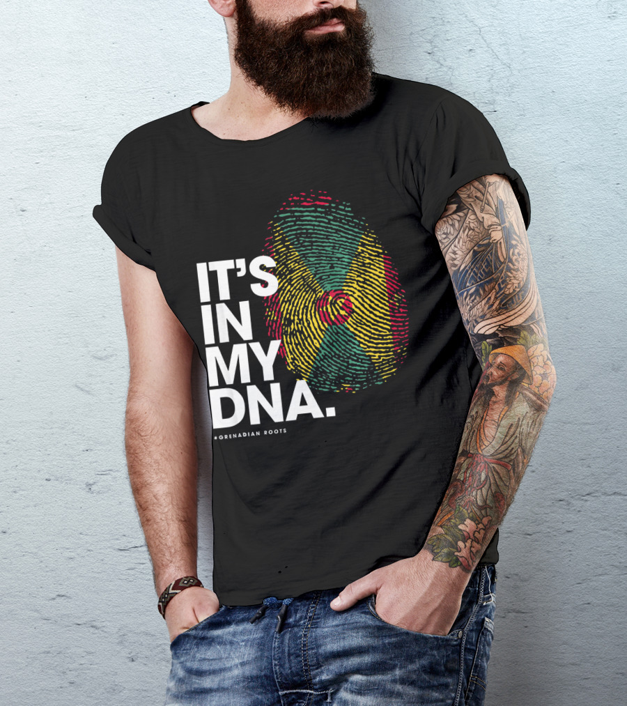 IT'S IN MY DNA Grenadian Roots Flag Fingerprint T-Shirt