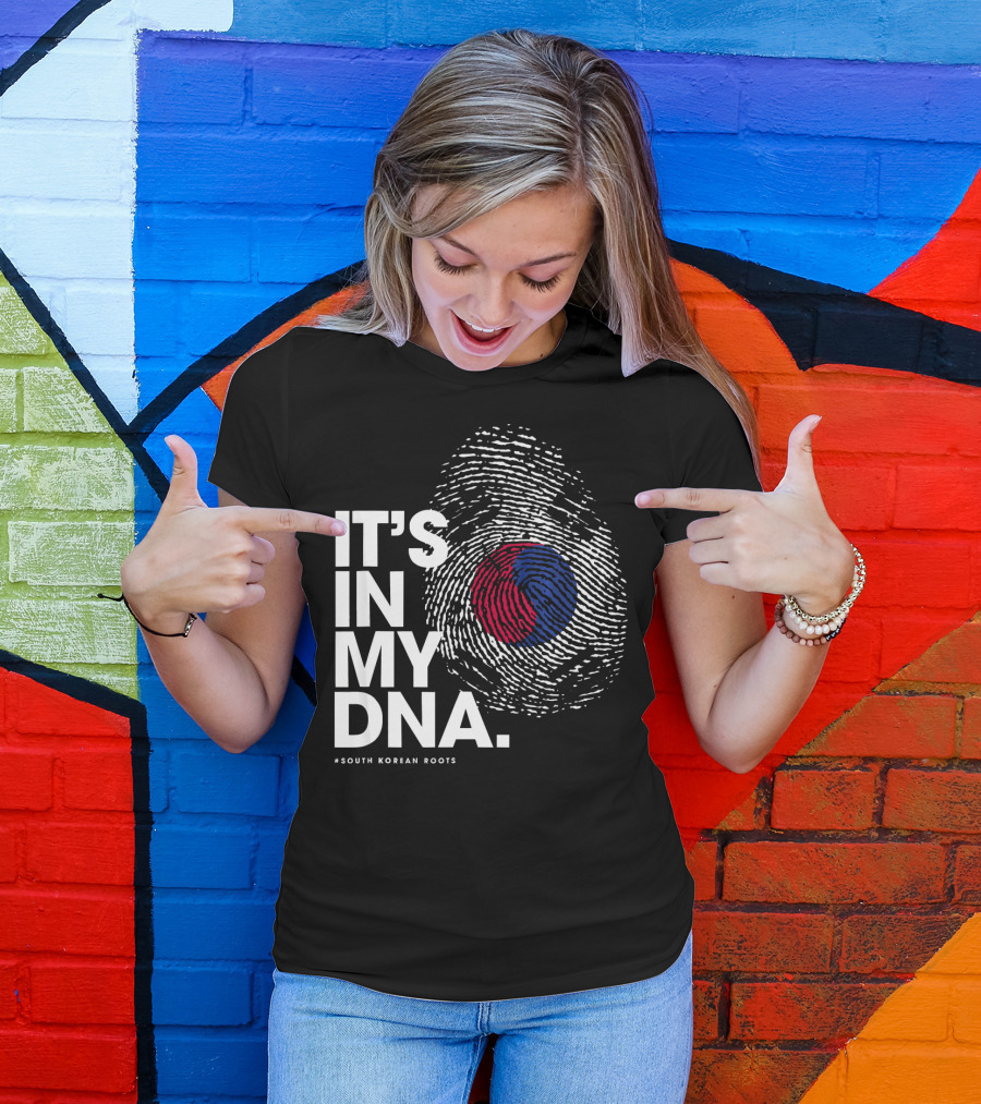 IT'S IN MY DNA South Korean Roots Fingerprint Flag T-Shirt