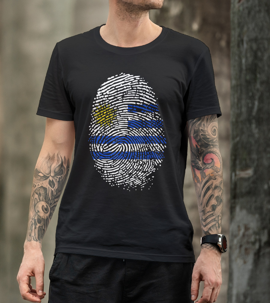 Uruguay Fingerprint Flag Theme Birthday DNA T-Shirt