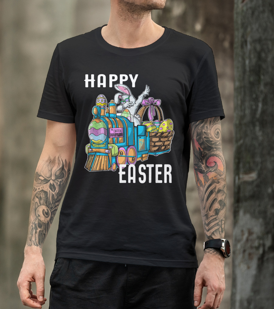 HAPPY EASTER Eggspress Bunny Train With Basket And Dabbing Rabbit T-Shirt