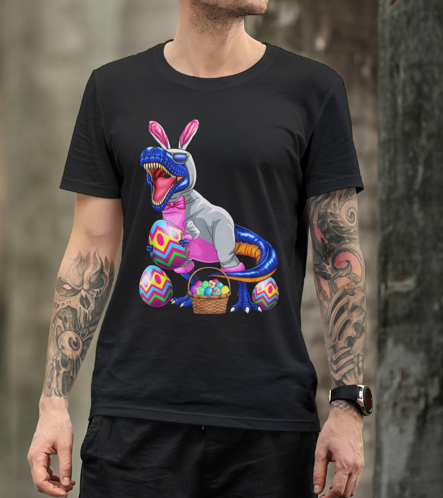 Easter Bunny T-Rex Dinosaur With Colorful Eggs T-Shirt