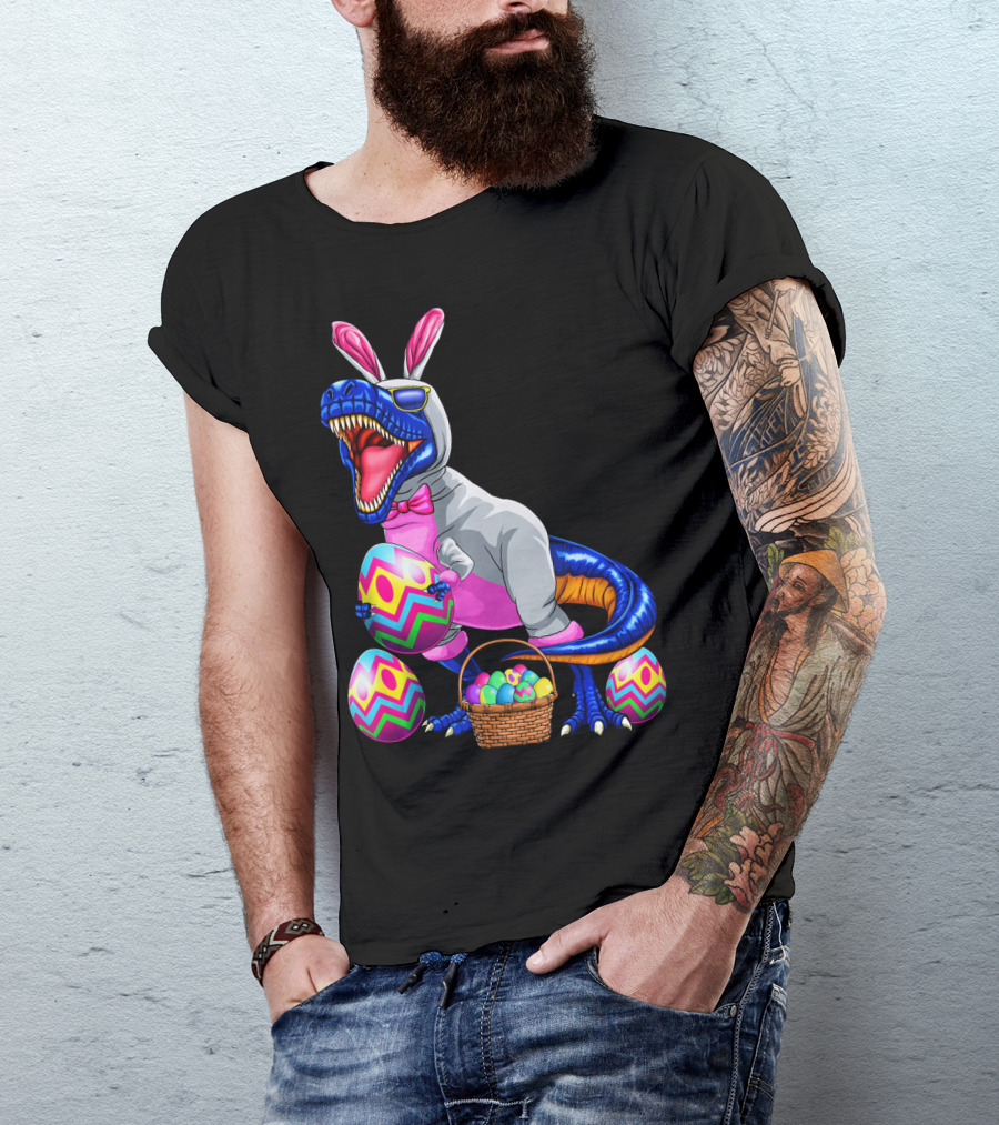 Easter Bunny T-Rex Dinosaur With Colorful Eggs T-Shirt