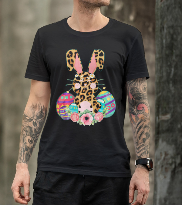 Bunny Leopard Print Floral Cute Easter Eggs T-Shirt