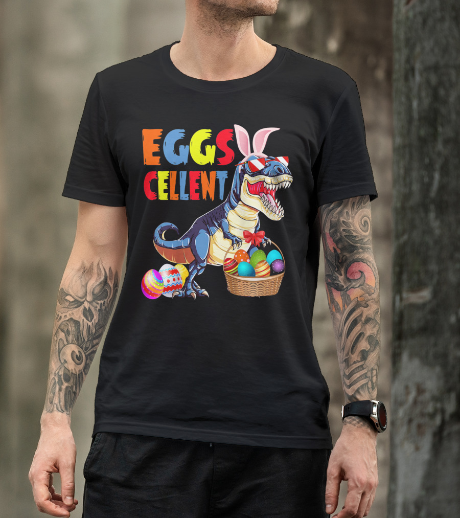 Kids Dinosaur Bunny Easter Eggscellent T-Shirt
