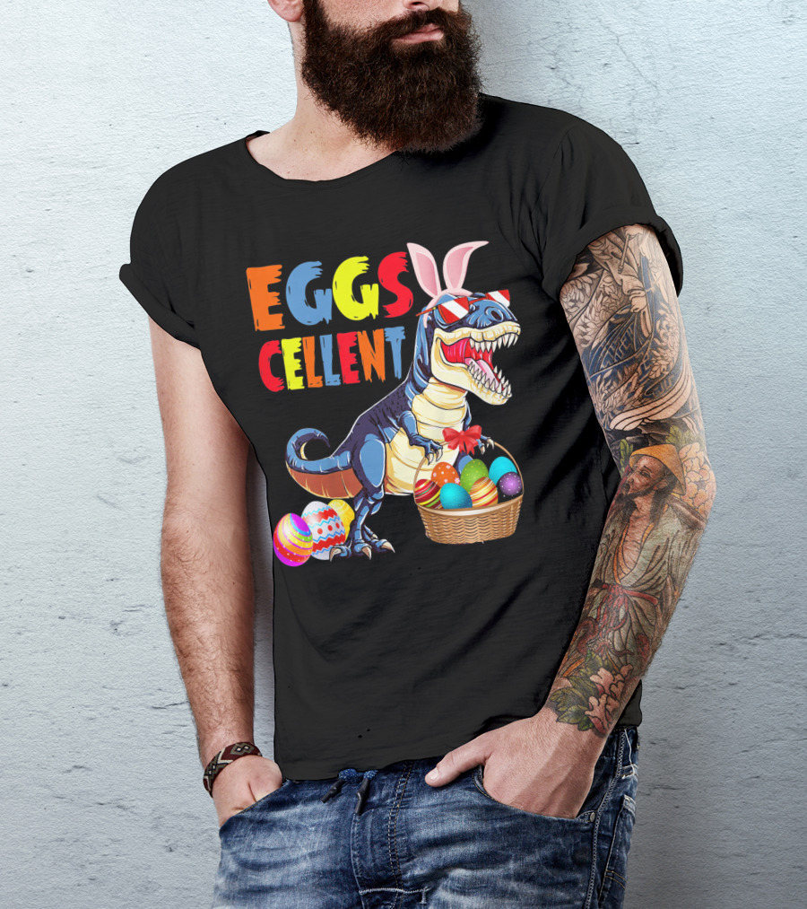 Kids Dinosaur Bunny Easter Eggscellent T-Shirt