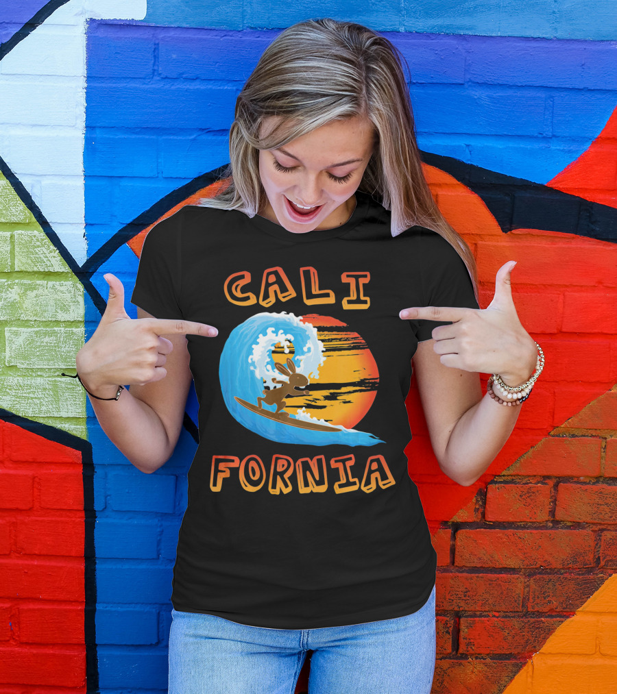 California Surfing Rabbit Easter Wave Sun T-Shirt