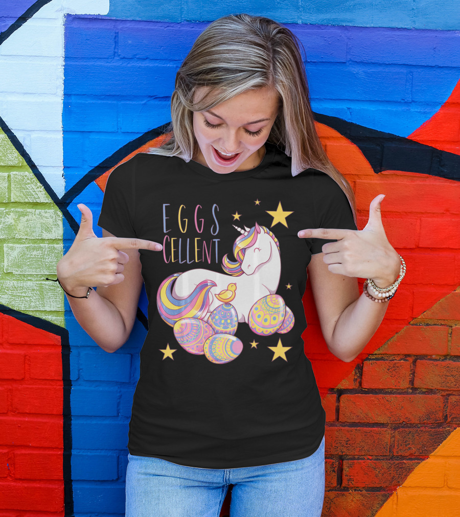 Eggs Cellent Easter Unicorn With Colorful Eggs And Stars T-Shirt