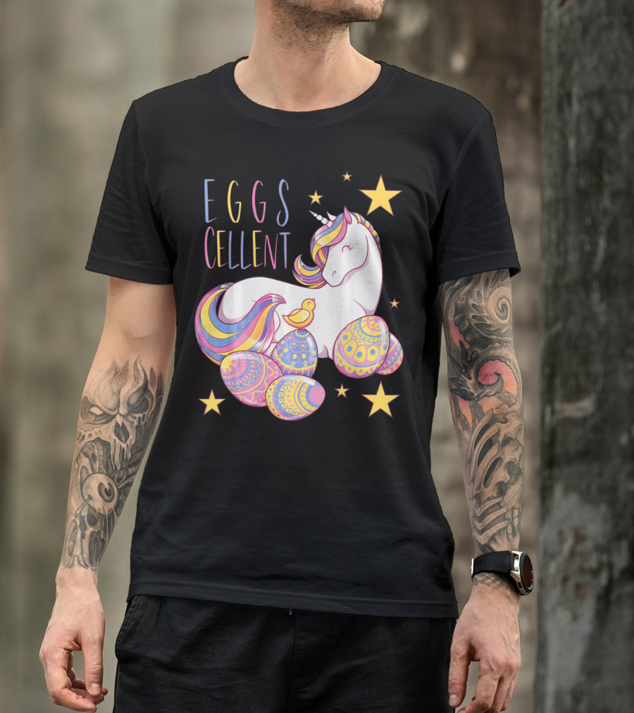 Eggs Cellent Easter Unicorn With Colorful Eggs And Stars T-Shirt