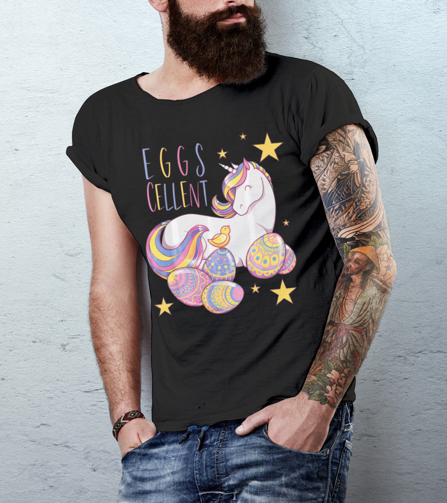 Eggs Cellent Easter Unicorn With Colorful Eggs And Stars T-Shirt