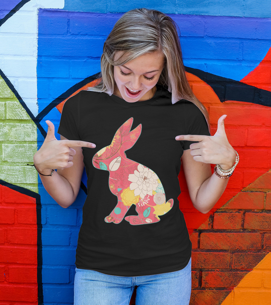 Retro Easter Bunny Vintage Floral T-Shirt