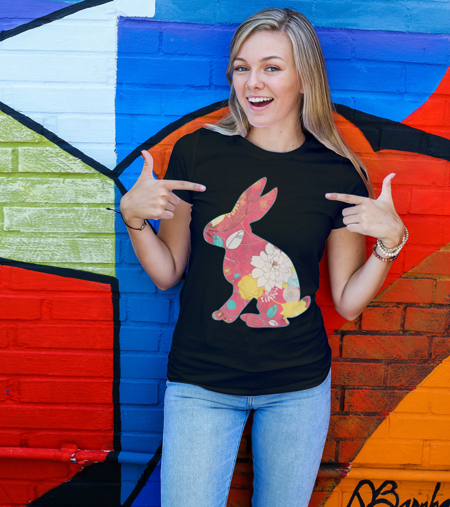 Retro Easter Bunny Vintage Floral T-Shirt