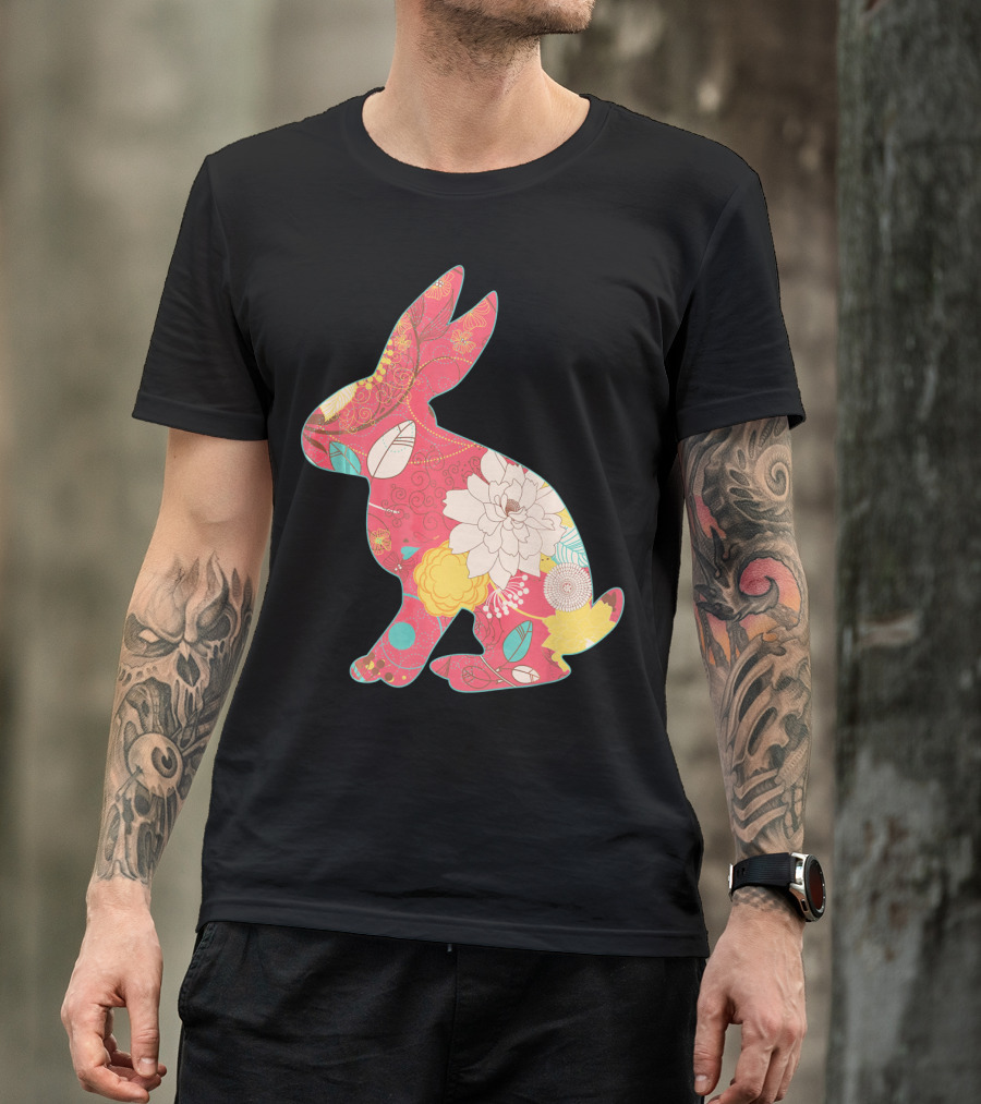 Retro Easter Bunny Vintage Floral T-Shirt