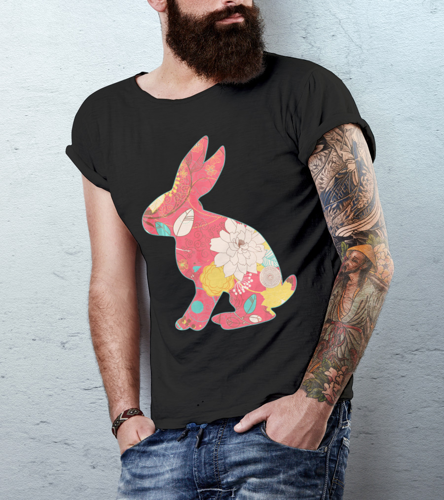 Retro Easter Bunny Vintage Floral T-Shirt