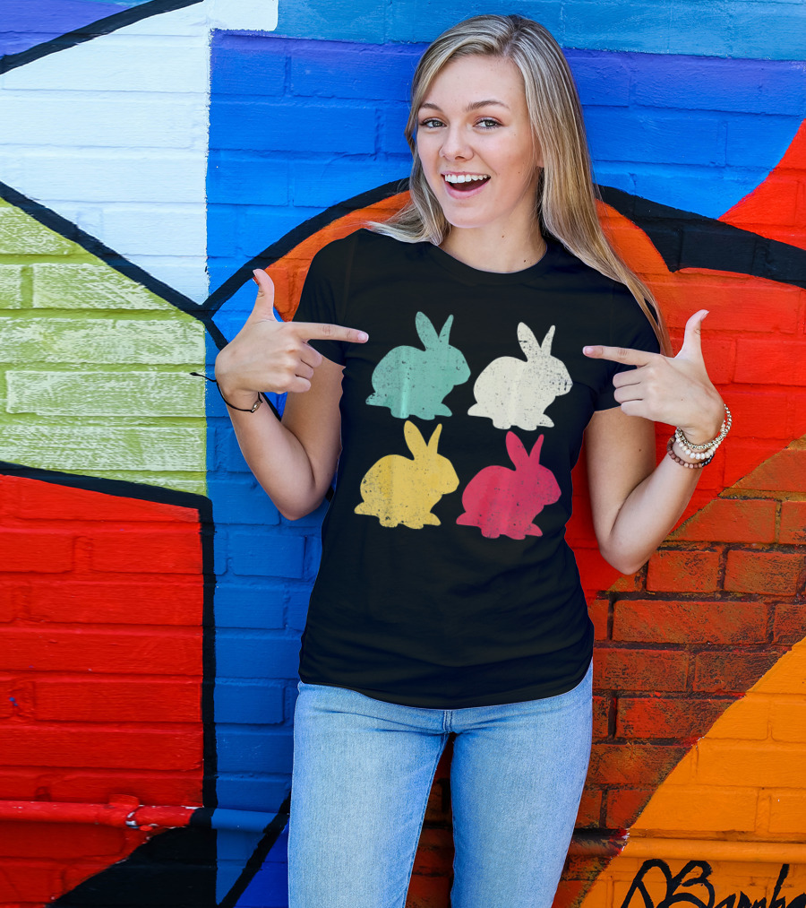 Retro Easter Bunny Rabbit Vintage Color Silhouette Quartet T-Shirt