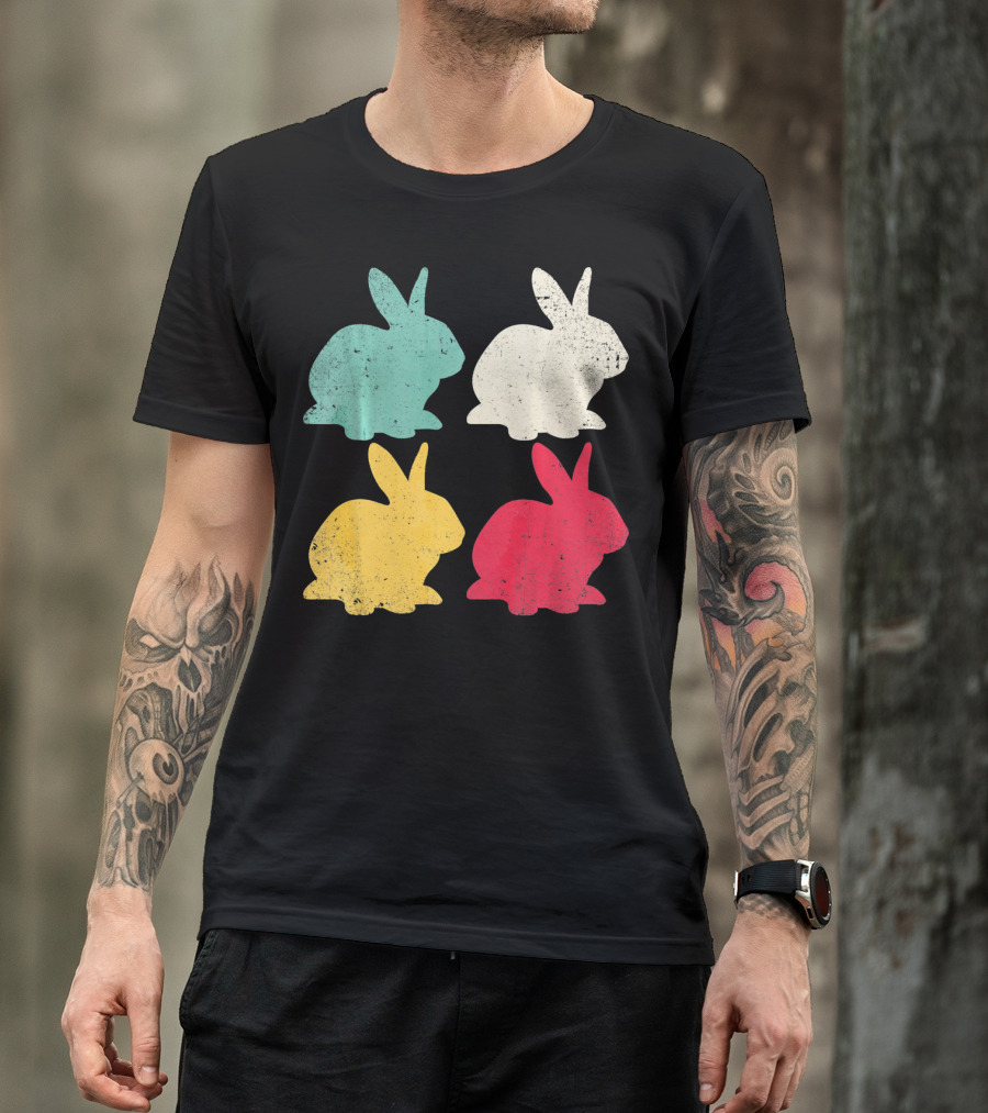 Retro Easter Bunny Rabbit Vintage Color Silhouette Quartet T-Shirt