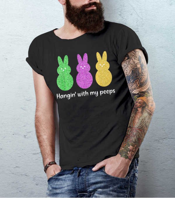 Hangin With My Peeps Glittery Bunny Trio T-Shirt