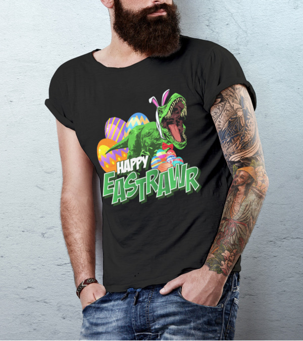Happy Eastrawr Dinosaur Rex Easter Eggs Bunny Ears T-Shirt