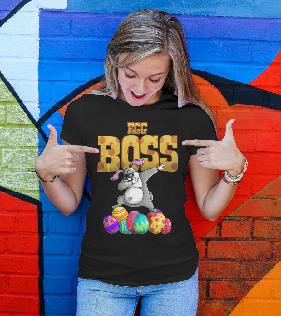 Egg Boss Cute Dabbing Easter Bunny With Colorful Eggs T-Shirt