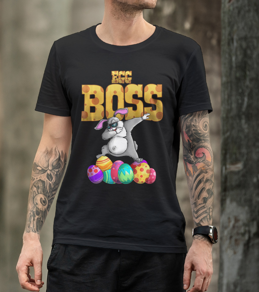 Egg Boss Cute Dabbing Easter Bunny With Colorful Eggs T-Shirt