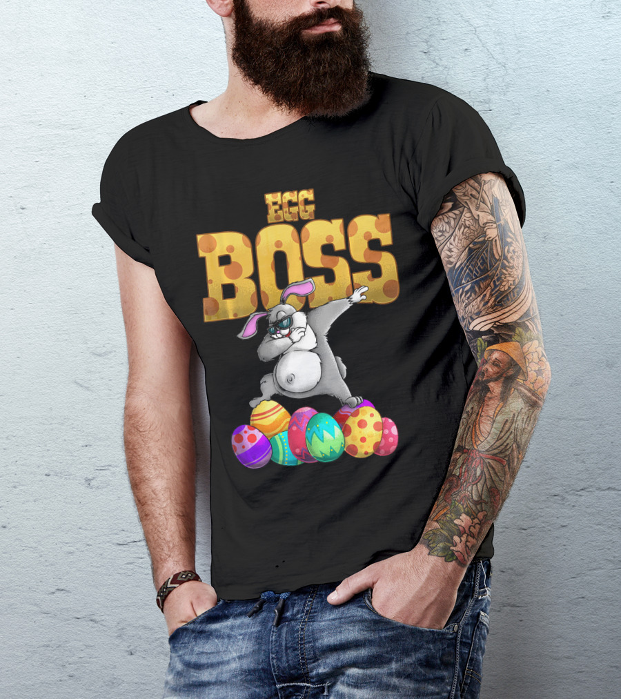 Egg Boss Cute Dabbing Easter Bunny With Colorful Eggs T-Shirt