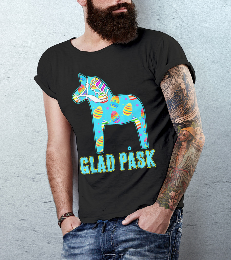 Glad Påsk Swedish Easter Dala Horse With Colorful Eggs T-Shirt