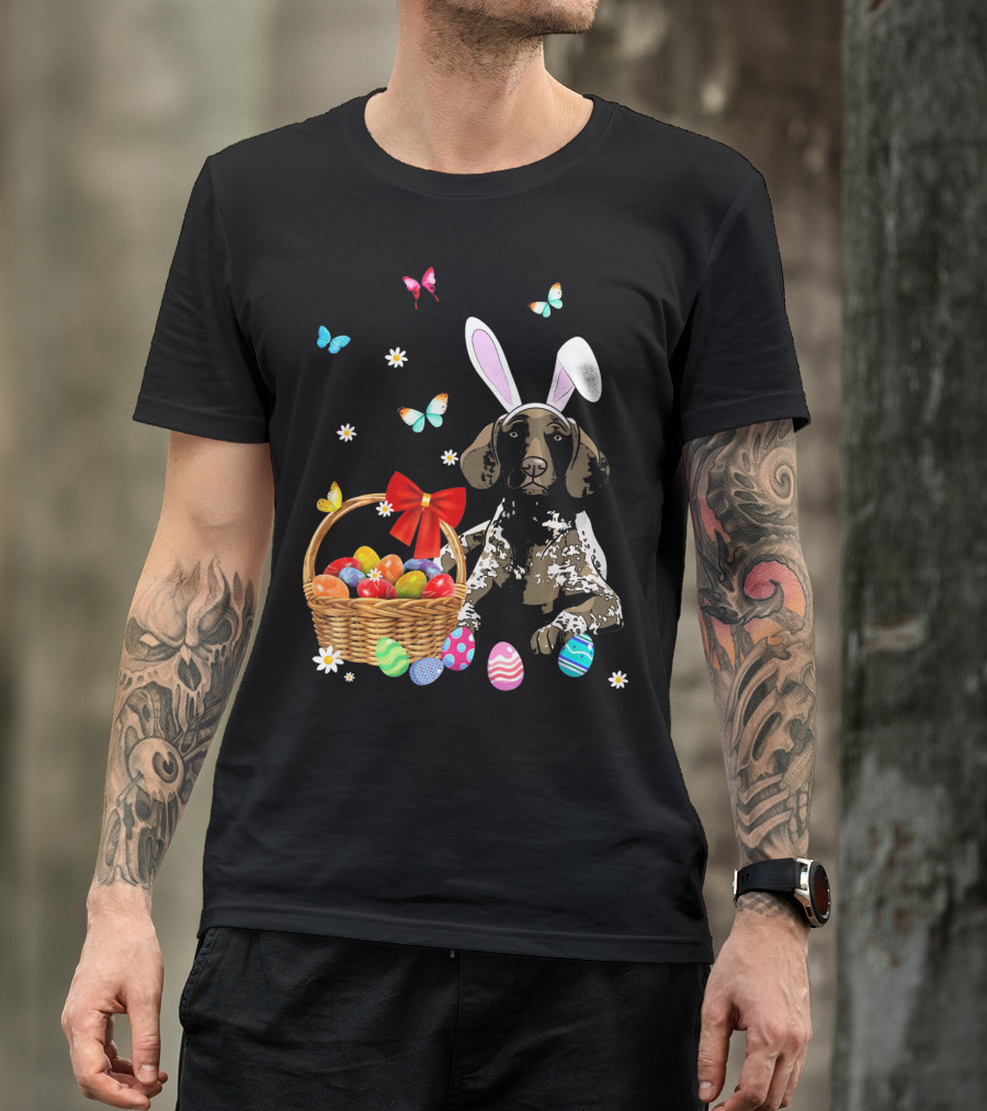 German Shorthaired Pointer With Bunny Ears And Easter Basket T-Shirt