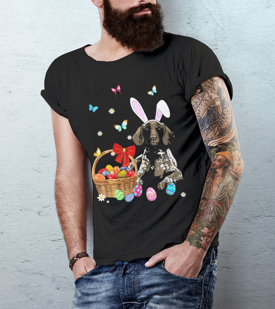 German Shorthaired Pointer With Bunny Ears And Easter Basket T-Shirt