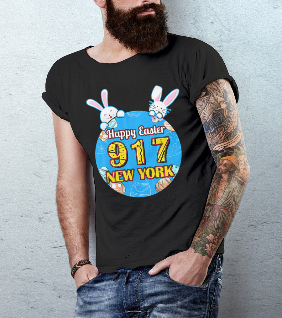 Happy Easter 917 New York With Bunnies And Eggs T-Shirt