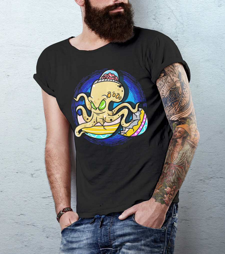 Alien Octopus Breaking Out Of Easter Egg Hunt Strategy T-Shirt