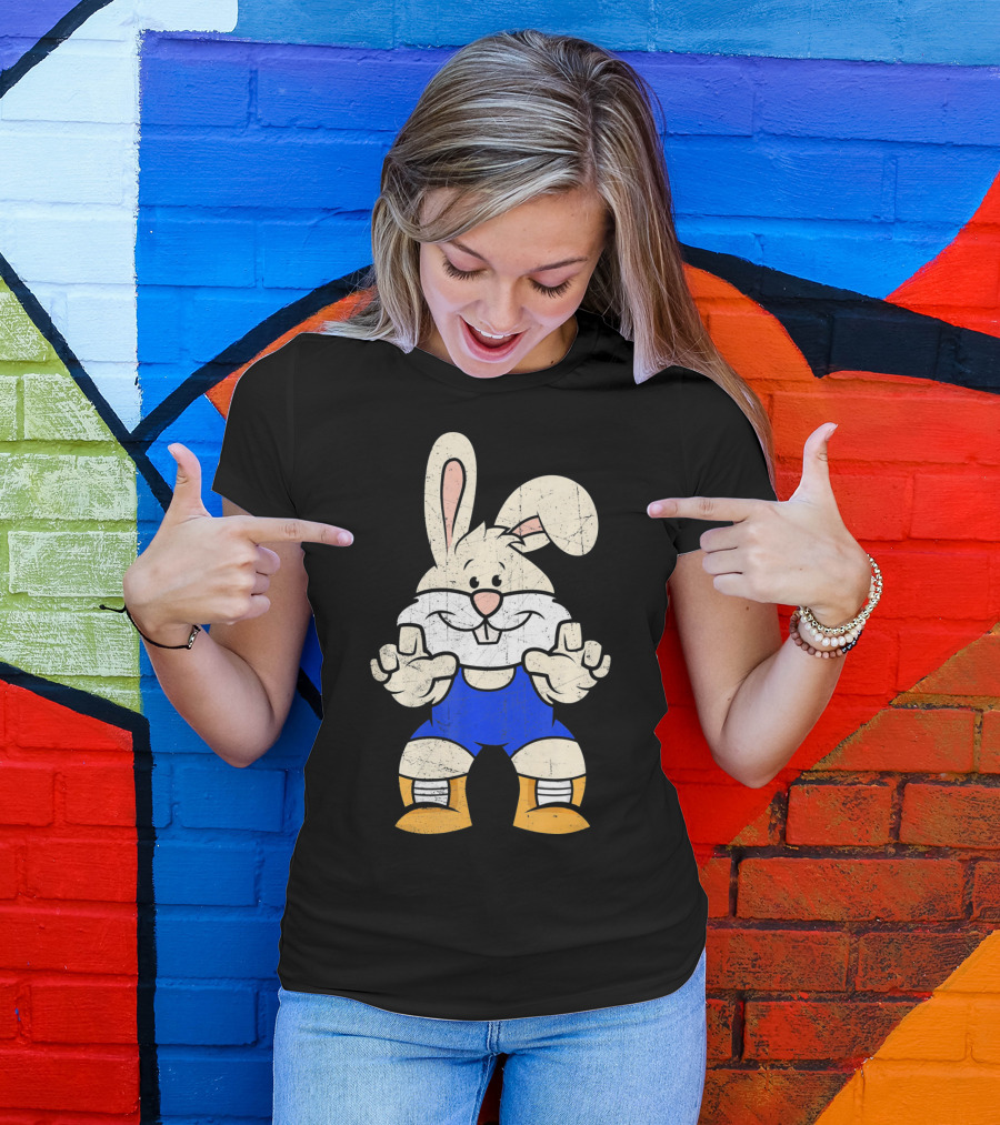 Wrestler Bunny In Blue Gear With Wrestling Pose T-Shirt