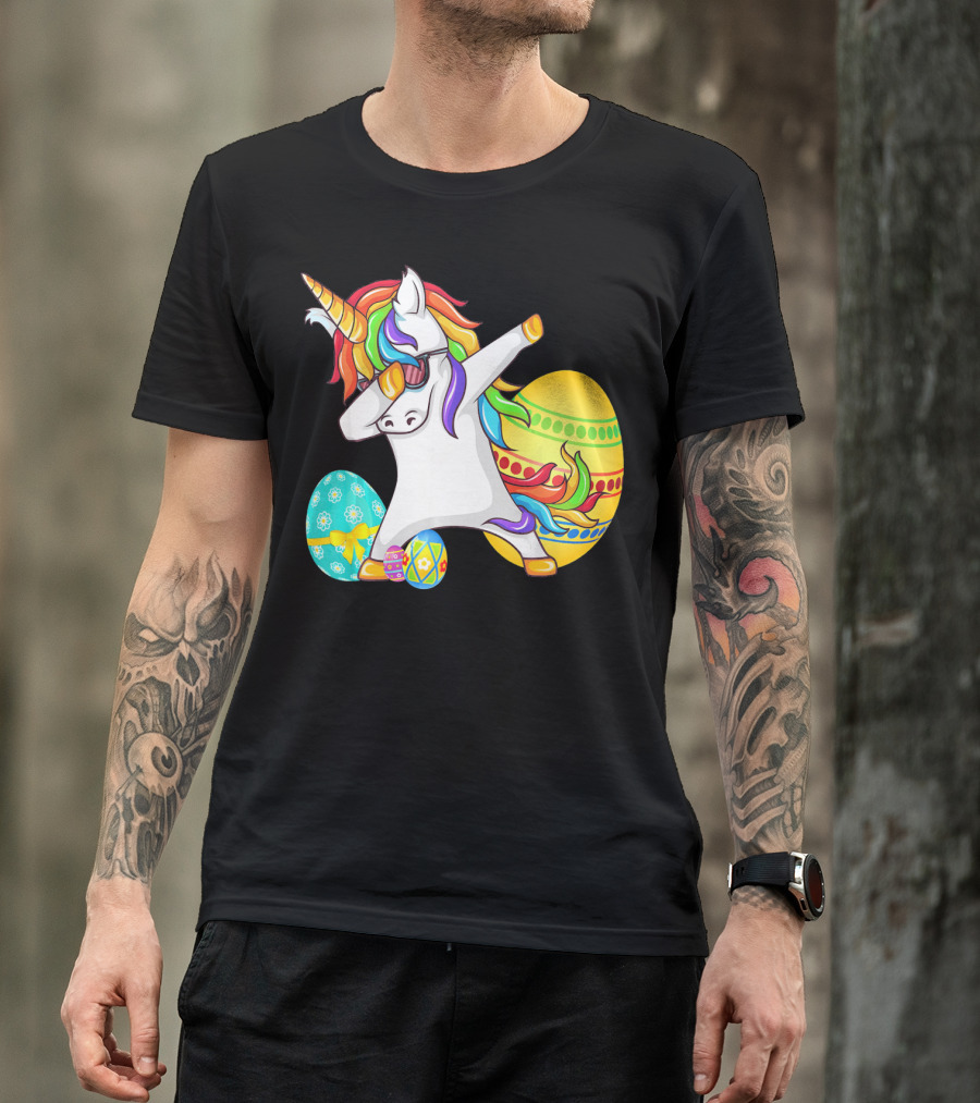Dabbing Unicorn With Easter Eggs And Bunny Ears T-Shirt