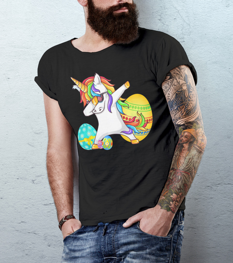 Dabbing Unicorn With Easter Eggs And Bunny Ears T-Shirt