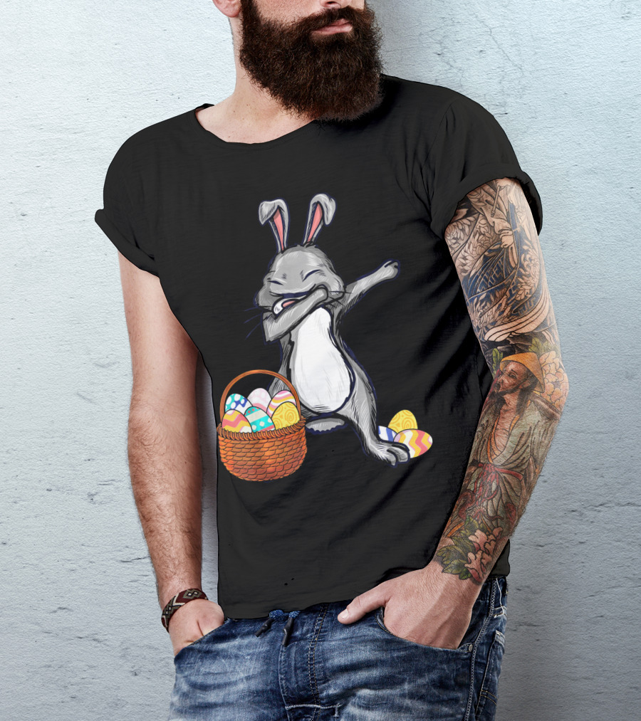 Dabbing Easter Bunny With Colorful Egg Basket T-Shirt