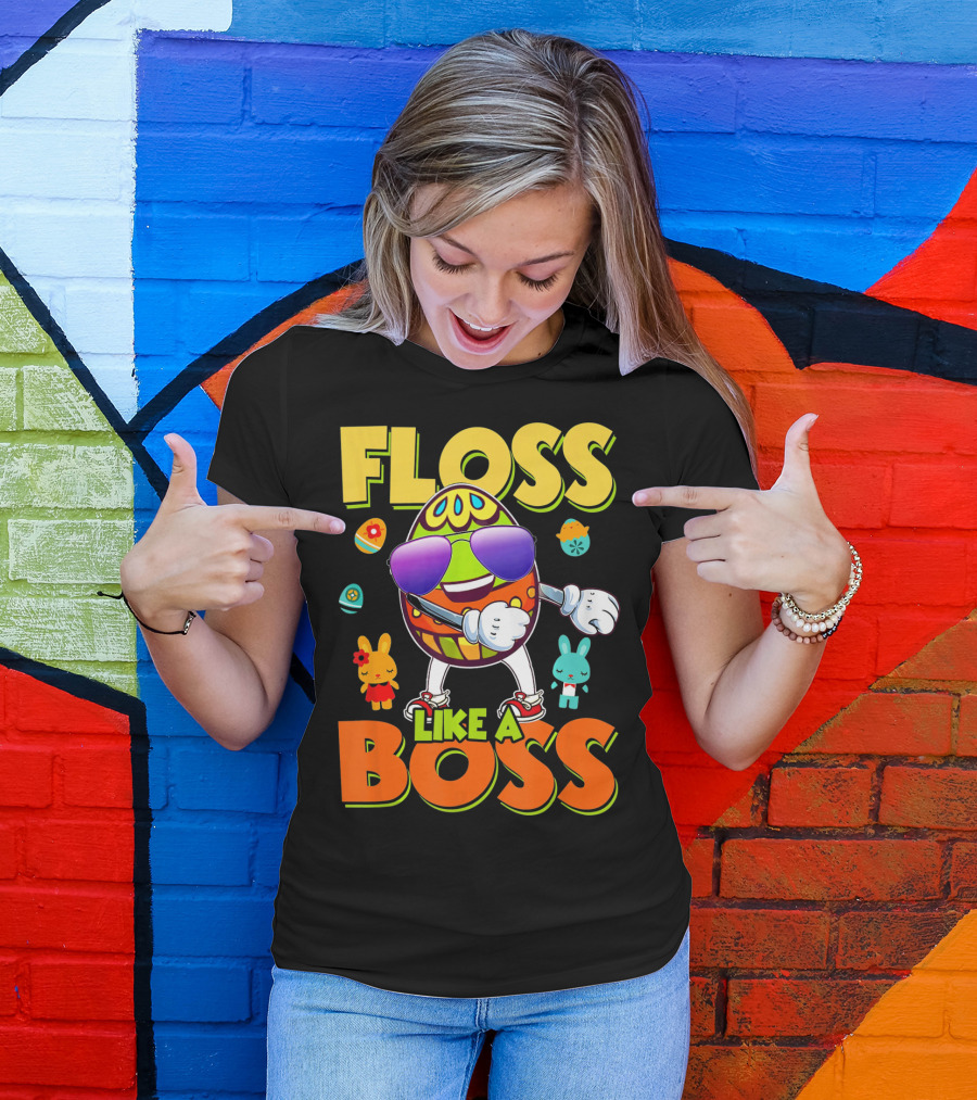 Floss Like A Boss Easter Egg With Kids And Bunnies T-Shirt