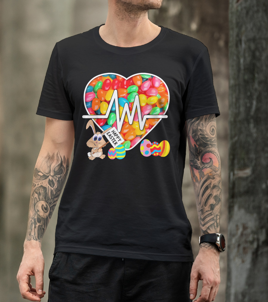 Nurses Easter Jellybean Heartbeat Happy Easter Bunny Eggs T-Shirt