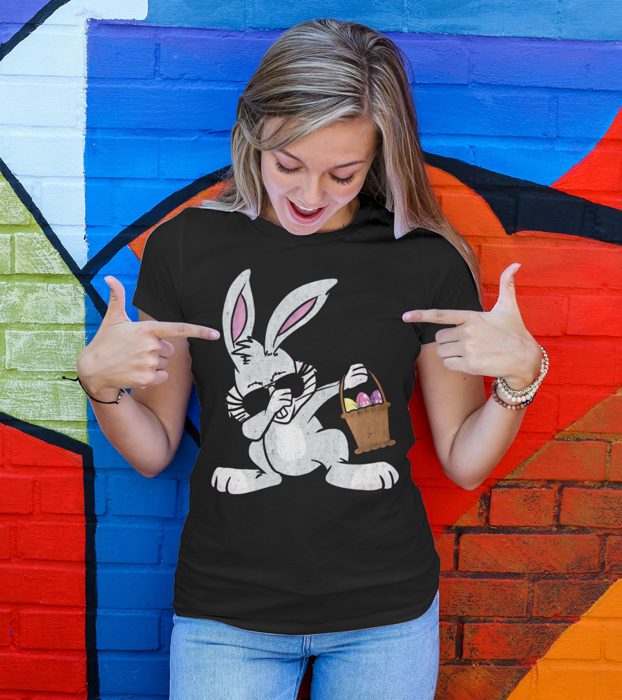 Dabbing Easter Bunny With Sunglasses And Basket Of Colorful Eggs T-Shirt