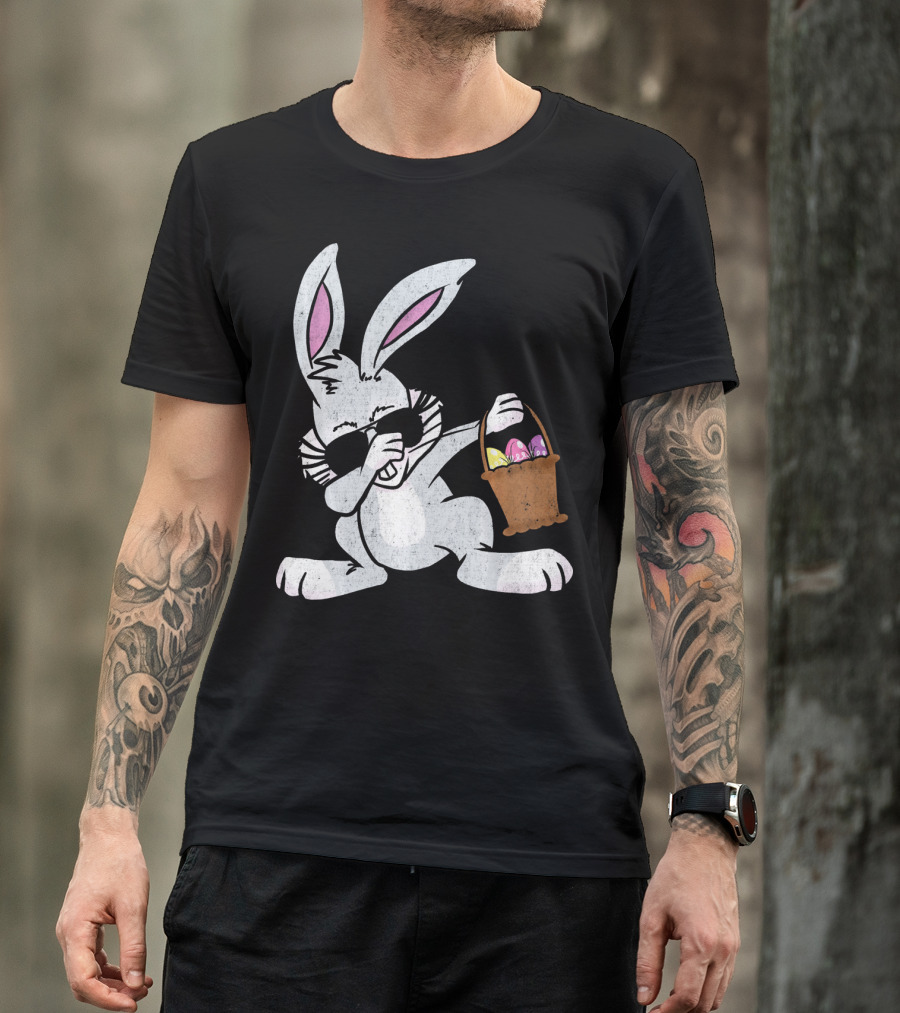 Dabbing Easter Bunny With Sunglasses And Basket Of Colorful Eggs T-Shirt