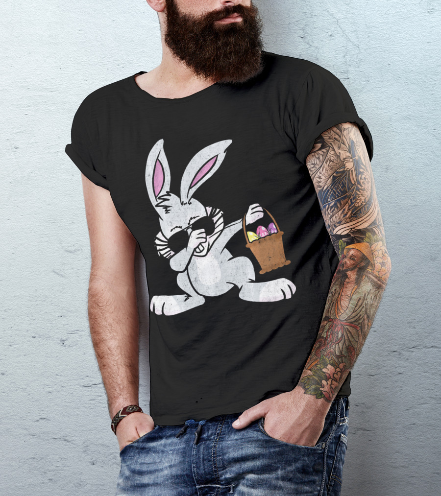 Dabbing Easter Bunny With Sunglasses And Basket Of Colorful Eggs T-Shirt