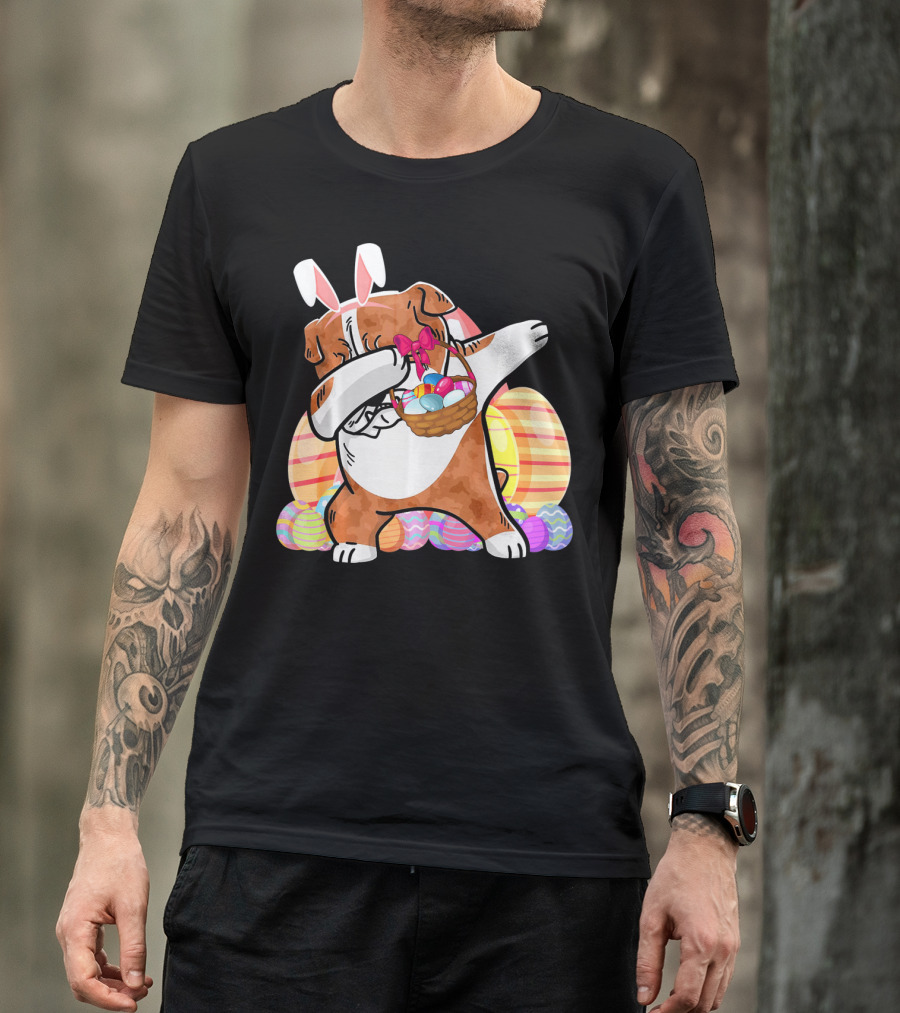 Bernese Mountain Dog Dabbing With Easter Bunny Ears And Eggs Basket T-Shirt