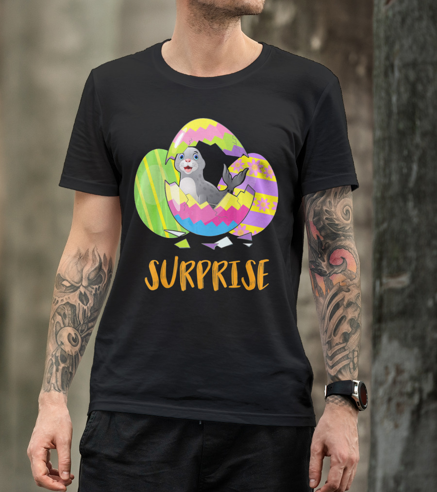 Surprise Cute Seal Bunny Funny Easter T-Shirt
